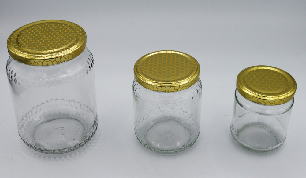 Pot en verre de 250g de miel avec couvercle twist-off, emballage, produits