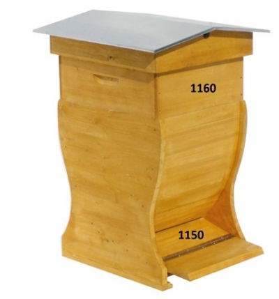Beehive Tonelli, 10 frames painted light oak, brood only, frames  with waxes sheets, lid with two sloping sides