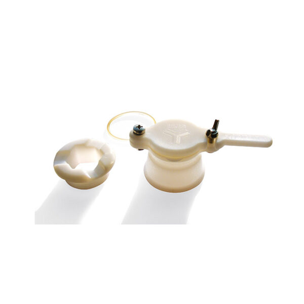 RUBINETTO A TAGLIO in plastica alimentare con ghiera in plastica e scanalature per lo svuotamento totale del miele - Ø 40 mm.